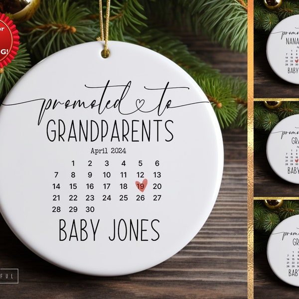 Promoted to Grandparents Ornament,Baby Announcement Grandparent,Pregnancy Ornament with Due Date Calendar,Grandparent Pregnancy Announcement