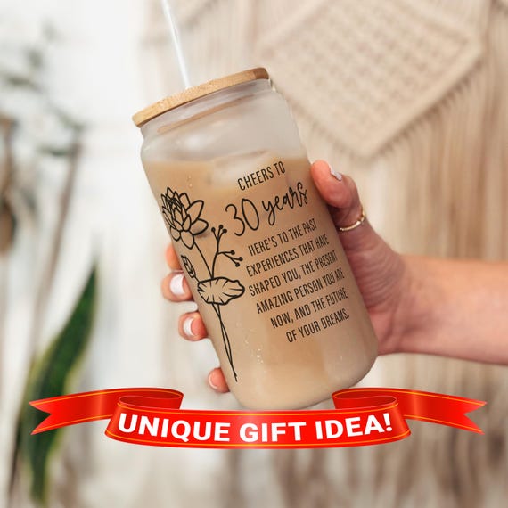 30th Birthday Cup, 30th Birthday Gift for Her, 30th Birthday Tumbler, 30th Birthday Mug, 30th Bday Gift, Iced Coffee Cup with Lid and Straw