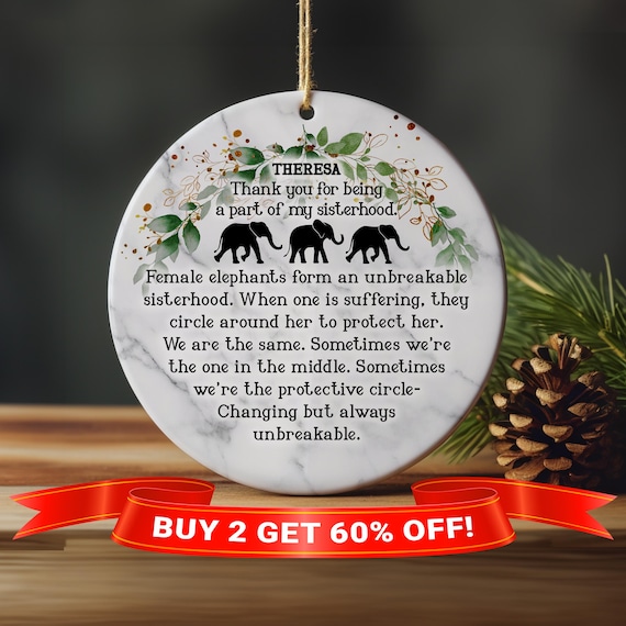 Personalized Elephant Friendship Christmas Ornament: Custom Best Friend Group Gift