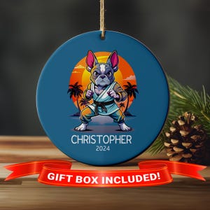 Karate Ornament, Martial Arts Ornament, Karate Gift, Taekwondo Ornament, Gift for Martial Artist, Frenchie Ornament, Sport Ornament