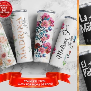 Madrina Tumbler, Godmother Gift, Mothers Day Gift for Godmother, Godmother Proposal, Madrina Gift, Personalized Tumbler with Straw, Est 2023