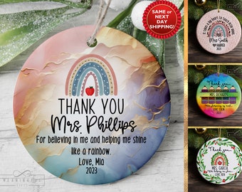 Rainbow Teacher Ornament Personalized, Teacher Christmas Ornament, Thank You Ornament, Custom Teacher Christmas Gifts, Daycare Teacher Gift