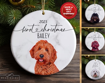 Personalized Doodle Dog Christmas Ornament: Custom Name First Christmas Gift