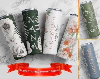 Personalized Grandma Tumbler Gift, Mothers Day Gift for Grammy, Nana Stainless Steel 20oz Cup