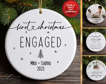 Personalized First Christmas Engaged Ornament, Engagement Christmas Ornament, Engagement Gifts for Couple, Custom Engagement Ornament