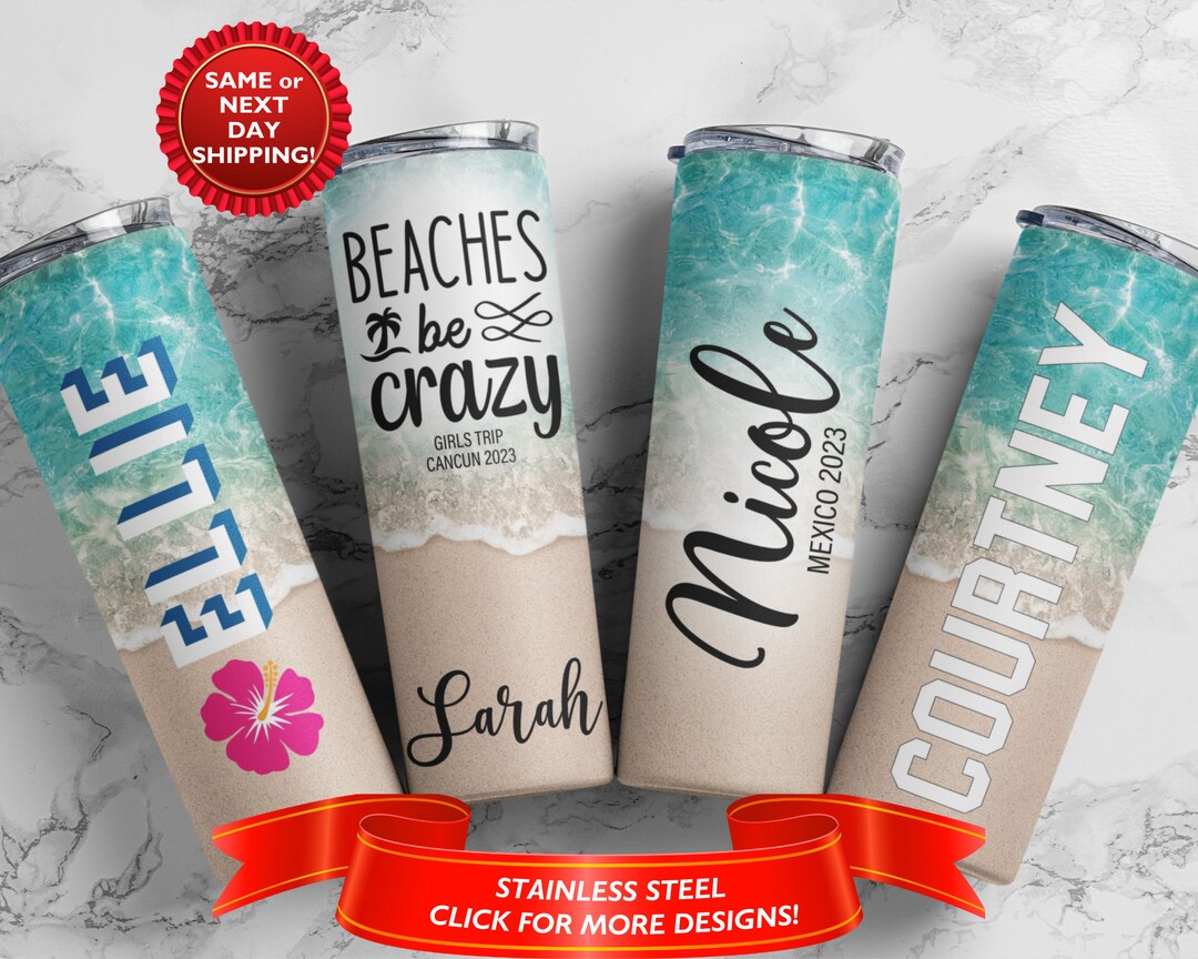 Personalized Beach Tumbler, Girls Trip Gifts, Beach Theme Tumbler