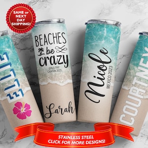 Personalized Beach Tumbler, Girls Trip Gifts, Beach Theme Tumbler, Vacation Tumbler, Beach Cup, Cruise Tumbler,Girls Trip Tumbler with Straw