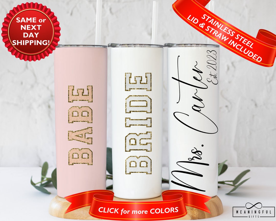 Custom Bride Tumbler, Bridal Shower Gift, New Bride Gift, Mrs Cup, Bride Travel Mug, Mrs Tumbler