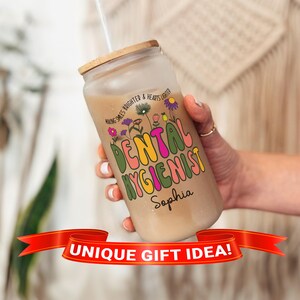 Dental Hygienist Glass Tumbler, Dental Hygienist Gift, Dental Hygienist Tumbler, Dental Hygienist Mug, Iced Coffee Cup with Lid and Straw