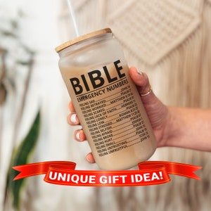 Bible Cup, Christian Gifts, Bible Verse Glass Tumbler, Bible Mug, Bible Verse Gifts, Bible Coffee Cup with Lid and Straw, Encouragement Gift