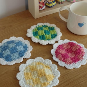 DIY checker coaster pattern, Pattern PDF, easy for beginner, crochet pattern, coaster pattern, checker coaster, checker coaster pattern