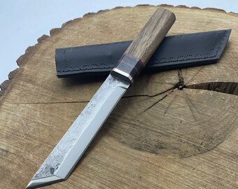 Hand Forged Steel Tanto Knife Japanese Knife With Leather Case Custom Gifts For Boyfriend Collectors Knife Heavy Duty Knife Birthday Gifts