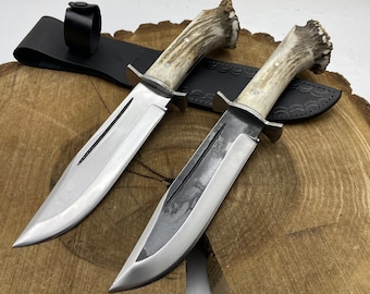 Handgemaakte Survival mes jachtmes met hert gewei handvat aangepaste Bowie mes met lederen schede zware mes geschenken voor mannen scheermes