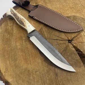 30 cm hecho a mano mango de asta de ciervo cuchillo Bushcraft regalos de cazador personalizados cuchillos de caza hombres hoja de espiga completa cuchillo al aire libre regalos para él