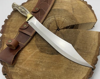 Handmade Stag Antler Handle Machete Knife Custom Gifts For Hunter Camping Scimitar Knife Full Tang Blade Gifts For Men Jungle Knife
