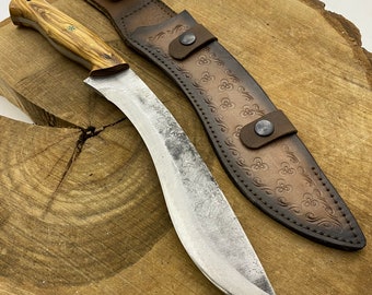 Hand gesmeed Kukri mes met lederen schede tactisch vast mes olijf handvat Camping mes Survival messen aangepaste geschenken voor vriendje