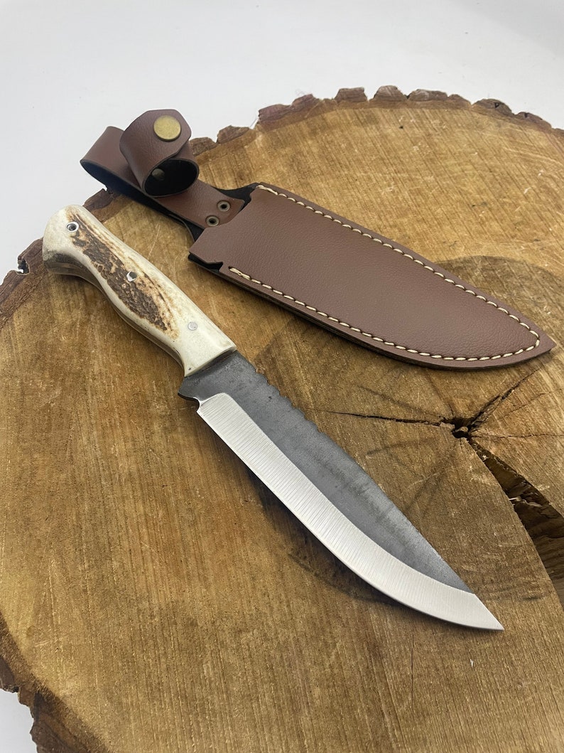 30 cm Handmade Stag Antler Handle Bushcraft Knife Custom Hunter Gifts Hunting Knives Men Full Tang Blade Outdoor Knife Gifts for Him image 1
