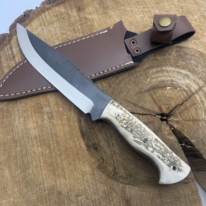 30 cm Handmade Stag Antler Handle Bushcraft Knife Custom Hunter Gifts Hunting Knives Men Full Tang Blade Outdoor Knife Gifts for Him image 7