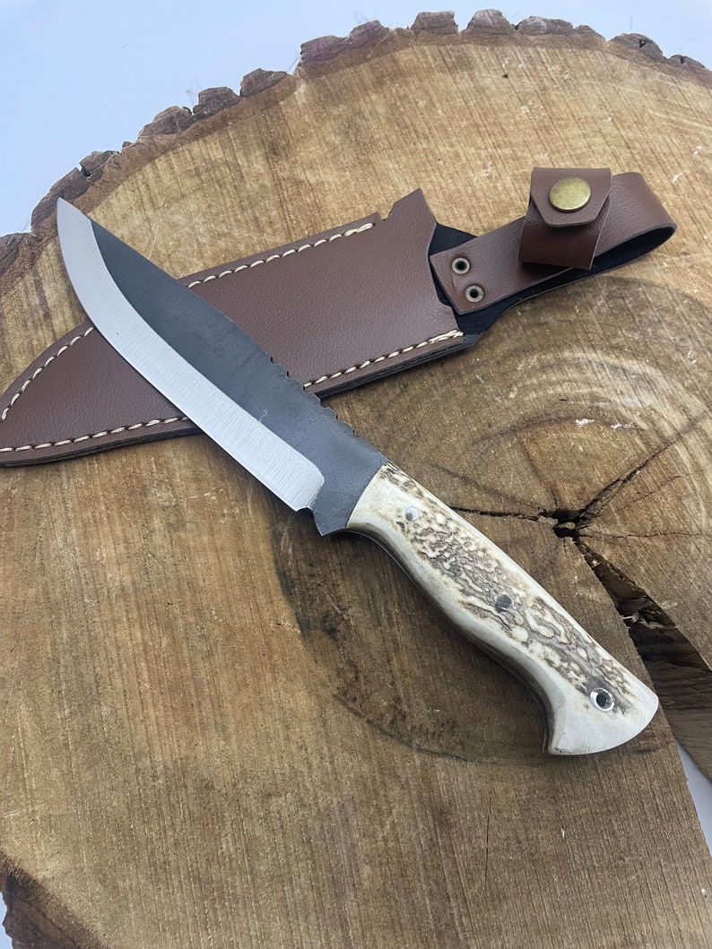 30 cm Handmade Stag Antler Handle Bushcraft Knife Custom Hunter Gifts Hunting Knives Men Full Tang Blade Outdoor Knife Gifts for Him image 7