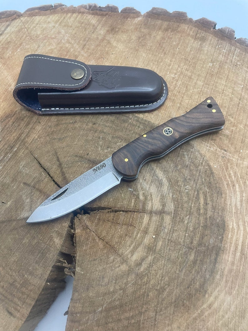 Handmade N690 Steel Custom Engraved Pocket Knife With Case Tactical Knives Personalized Folding Knife Groomsmen Gifts for Men Knives Men image 5