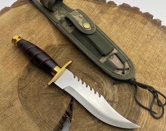Handgemaakte Rambo mes & koffer jachtgeschenken voor mannen jachtmes overlevingsmes tactisch vast mes mes verzamelaarsmes volledige tang