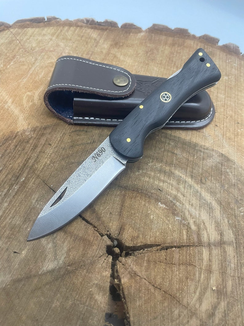 Handmade N690 Steel Custom Engraved Pocket Knife With Case Tactical Knives Personalized Folding Knife Groomsmen Gifts for Men Knives Men image 1