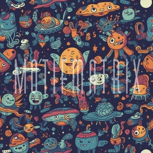 Space Pattern with Happy Creatures