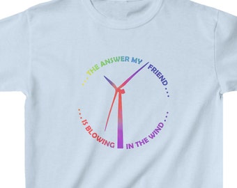 Kinder Windkraftanlage T-Shirt, Blowing in the Wind, UK Drucker