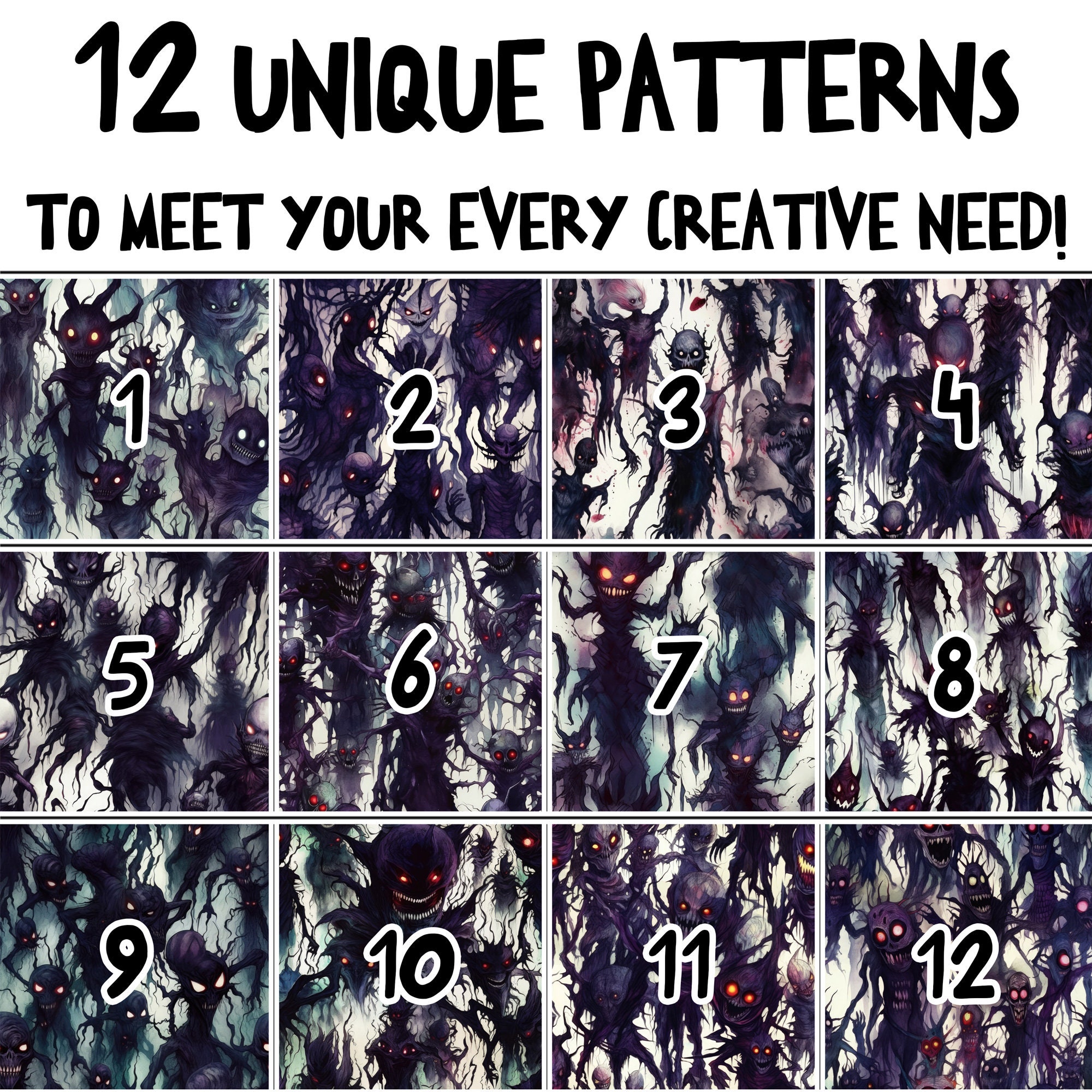 DIGITAL PAPER Nightmare Horror Ink Series 1 | Seamless Designs | Twelve ...