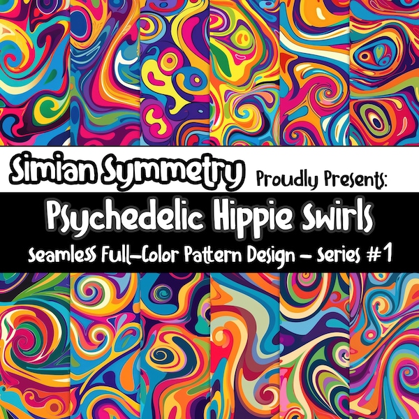 Psychedelic Hippie Swirls Digital Paper | 60s Retro Pattern | Instant Download | Seamless Patterns | Groovy Hippie Swirls Digital Pattern