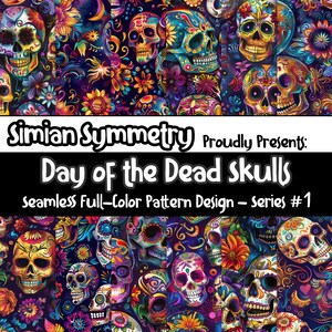 Tag der Toten Schädel Digitales Papier | Sofortdownload | Nahtlose Muster | Dia de los Muertos Sugar Skulls | Tag der Toten Motiv