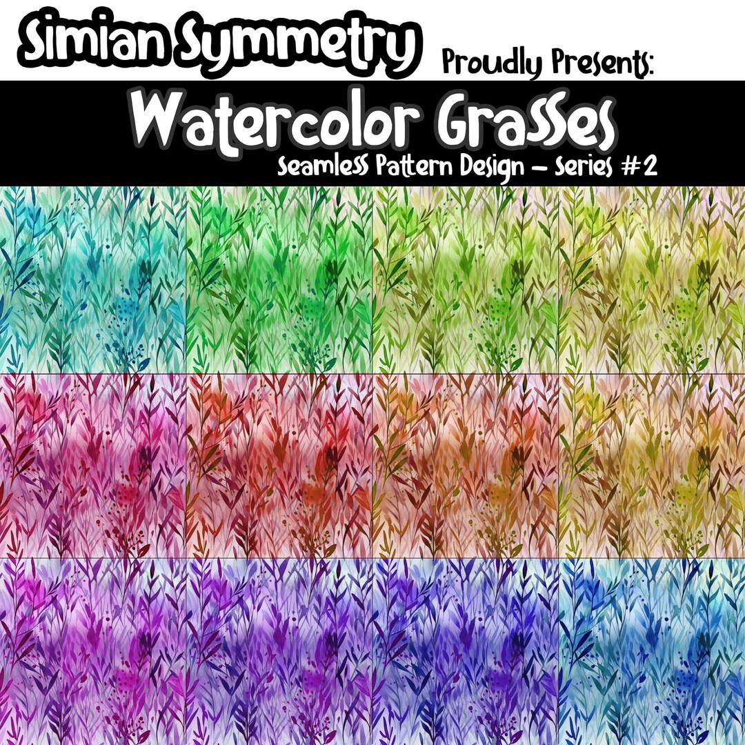 Colorful Turf Patterns DIGITAL PAPER Watercolor Grass Series 2 | Seamless Designs | Twelve ...