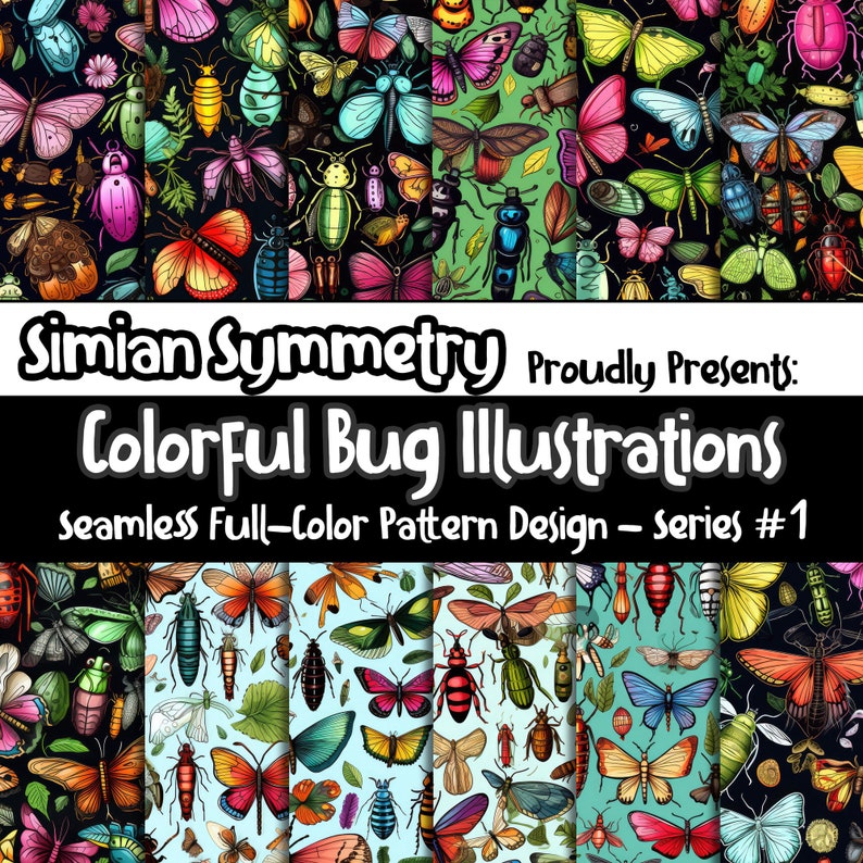 Colorful Bug Illustrations Digital Paper | Instant Download | Seamless ...