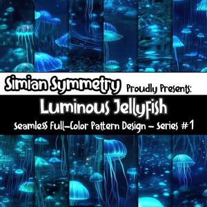 CARTA DIGITALE Serie di meduse luminose 1 / Disegni senza soluzione di continuità / Dodici modelli colorati / Modelli di piastrelle / Download istantaneo
