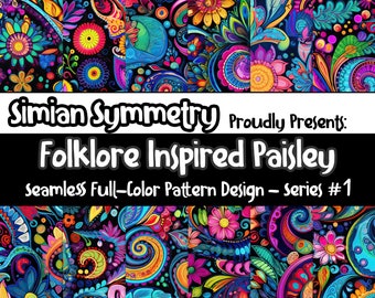 Folklore Paisley Digital Paper | Instant Download | Seamless Patterns | Vintage Floral Paisley | Paisley Seamless Pattern | Mexican Folklore