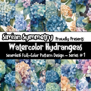 DIGITAL PAPER Watercolor Hydrangeas Series 1 | Seamless Designs | Twelve Colorful Patterns | Tile Patterns | Instant Download