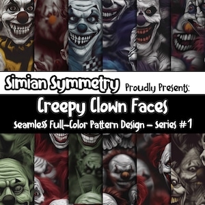 PAPEL DIGITAL Creepy Clown Faces Serie 1 / Diseños sin costuras / Doce patrones coloridos / Patrones de mosaico / Descarga instantánea