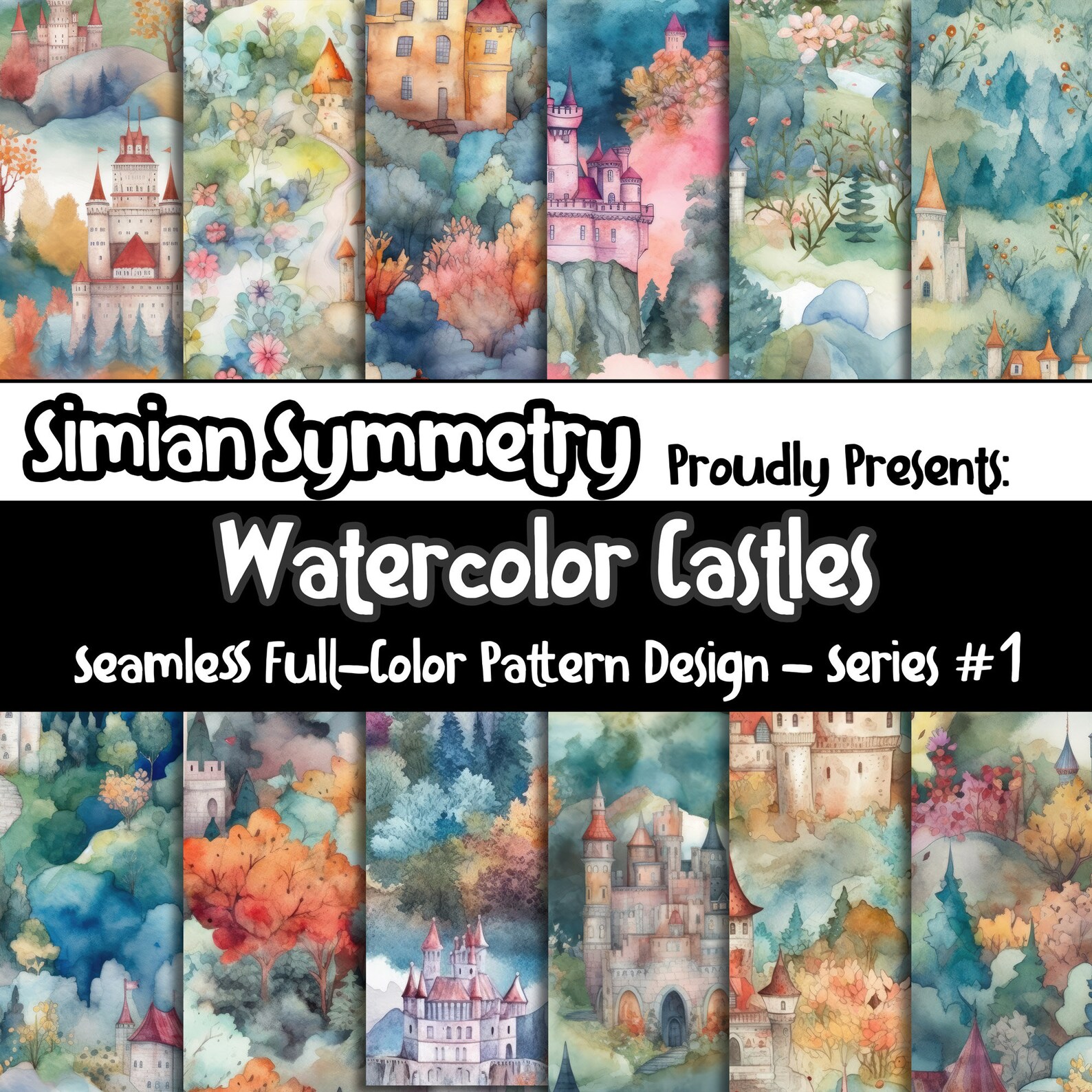 DIGITAL PAPER Castles Series 1 | Seamless Designs | Twelve Colorful ...