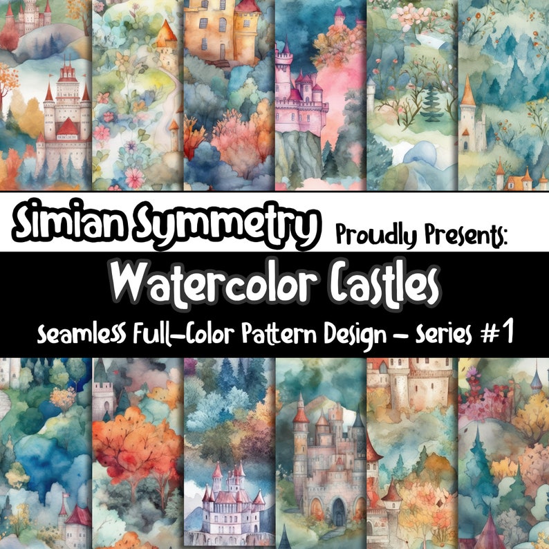 DIGITAL PAPER Castles Series 1 | Seamless Designs | Twelve Colorful ...