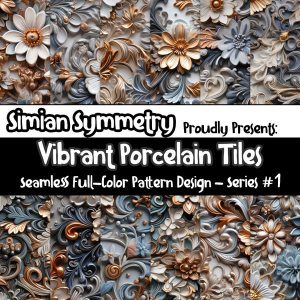 Vibrant Porcelain Tiles | Instant Download | Seamless Patterns | Ornate Colorful Ceramics | Porcelain Tile Seamless | Porcelain Pattern