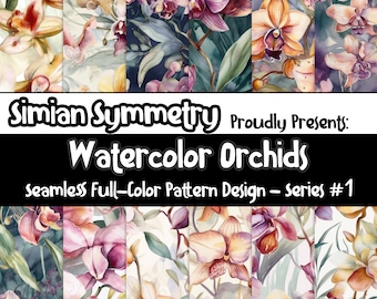 DIGITAL PAPER Watercolor Orchids Series 1 | Seamless Designs | Twelve Colorful Patterns | Tile Patterns | Instant Download