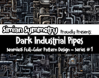 Dark Industrial Pipes Digital Paper | Instant Download | Seamless Patterns | Industrial Pipe Seamless Pattern | Grunge Pipe Patterns