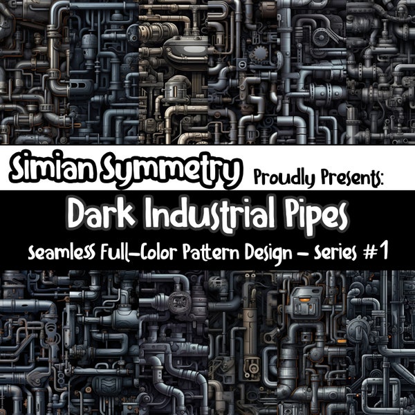 Dark Industrial Pipes Digital Paper | Instant Download | Seamless Patterns | Industrial Pipe Seamless Pattern | Grunge Pipe Patterns
