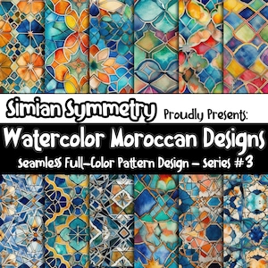 PAPIER NUMÉRIQUE Dessins Marocains Série 3 | Conceptions sans couture | Douze motifs colorés | Motifs de carreaux | Téléchargement instantané