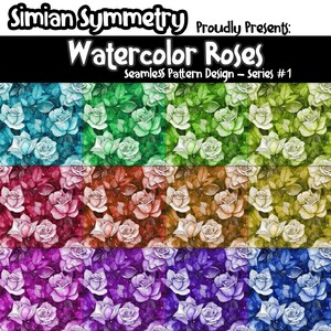 DIGITAL PAPER Watercolor Roses Series 1 | Seamless Designs | Twelve Colorful Patterns | Tile Patterns | Instant Download