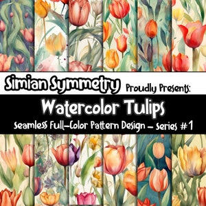 DIGITALPAPIER Aquarell Tulpen Serie 1 | Nahtlose Designs | Zwölf bunte Muster | Fliesenmuster | Sofort Download