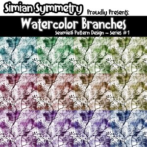 DIGITAL PAPER Watercolor Branches Series 1 | Seamless Designs | Twelve Colorful Patterns | Tile Patterns | Instant Download