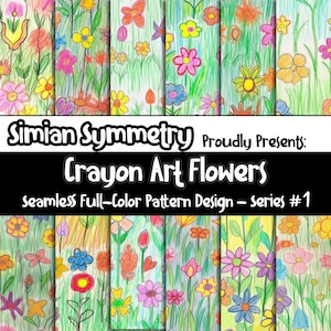 DIGITAL PAPER Crayon Art Flowers Series 1 | Seamless Designs | Twelve Colorful Patterns | Tile Patterns | Instant Download