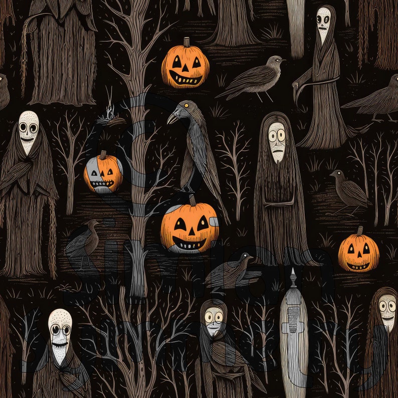 Vintage Halloween Scenes Digital Paper | Instant Download | Seamless ...