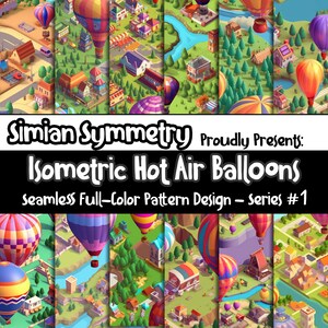 DIGITAL PAPER Isometric Hot Air Ballons Series 1 | Seamless Designs | Twelve Colorful Patterns | Tile Patterns | Instant Download